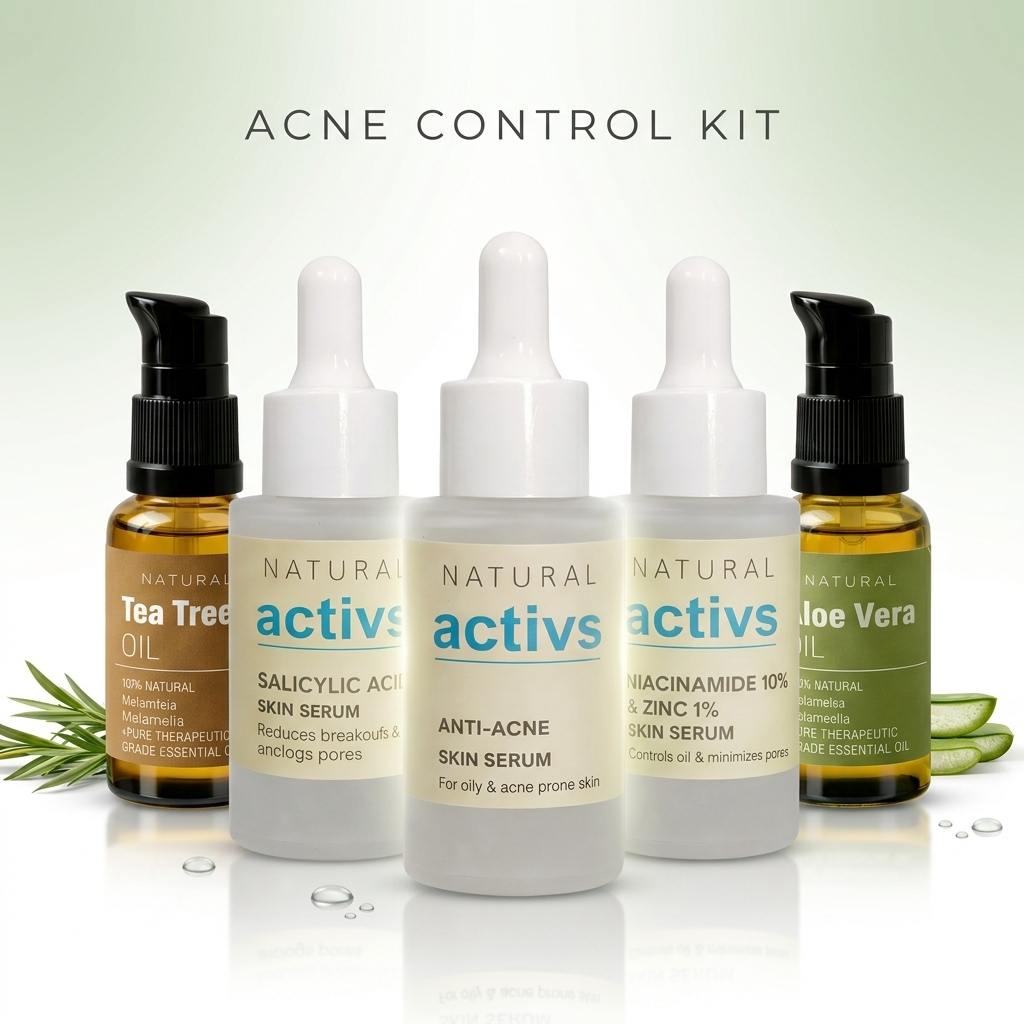 Clear Skin Acne Control Kit | Anti Acne Serum + Salicylic Acid Serum + Niacinamide Serum + Tea Tree Oil + Aloe Vera Oil